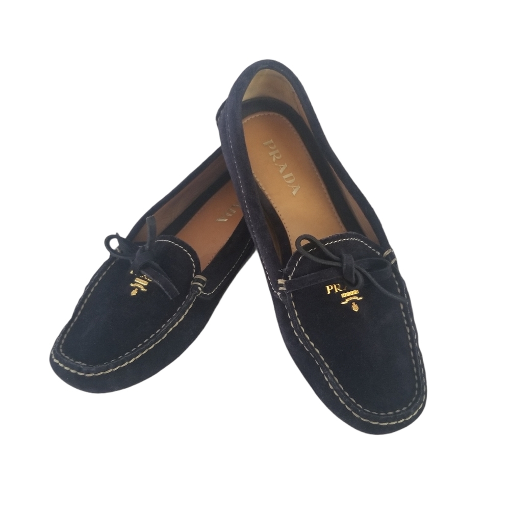PRADA Navy Blue Suede Driving Loafers Size 5.5